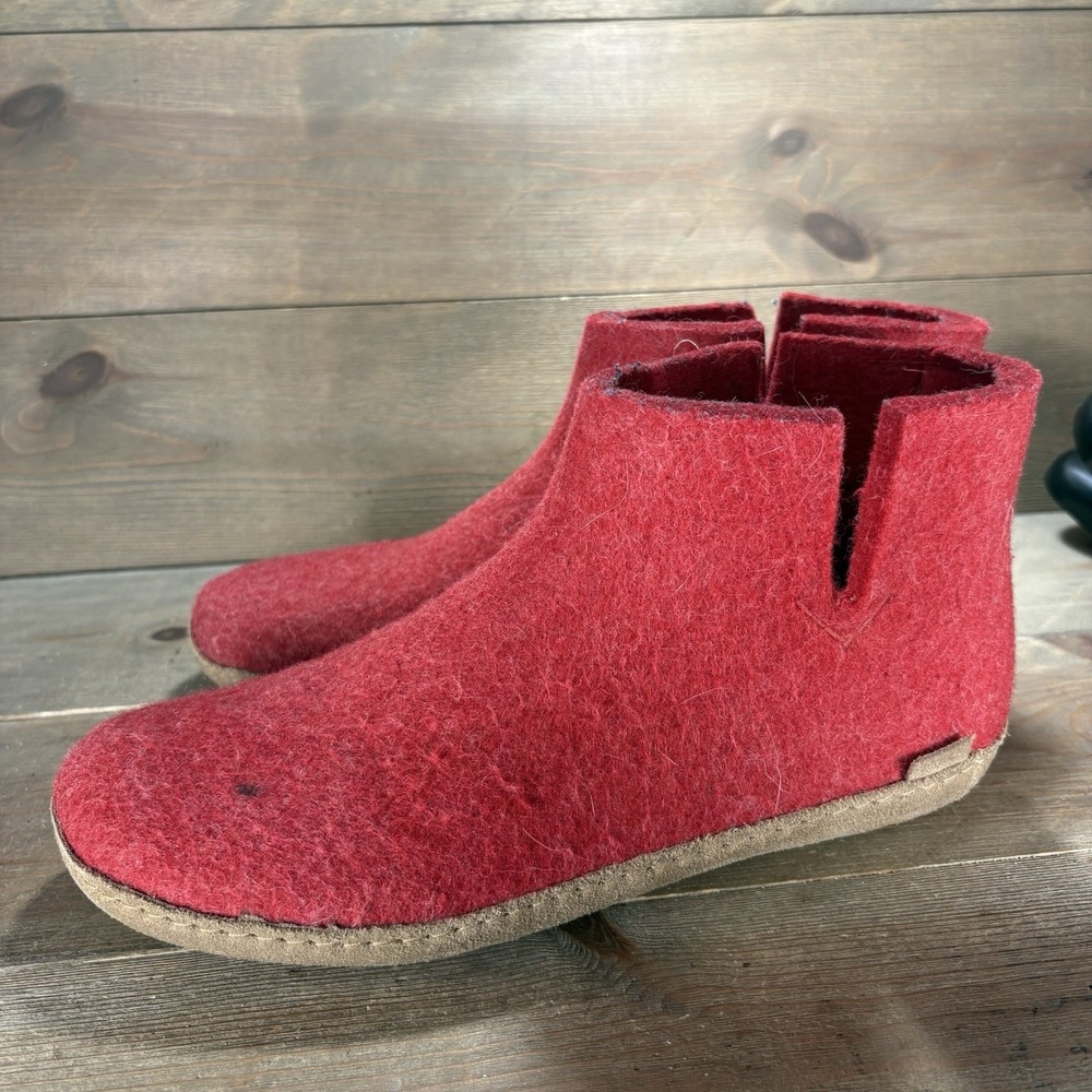 gleurps mens size 43 shoes red wool slip on comfort booties slippers